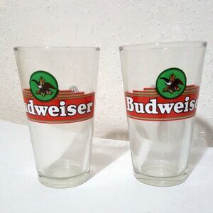 2 Vintage Budweiser Beer Pint Glass American Eagle Logo 16 oz Official Product